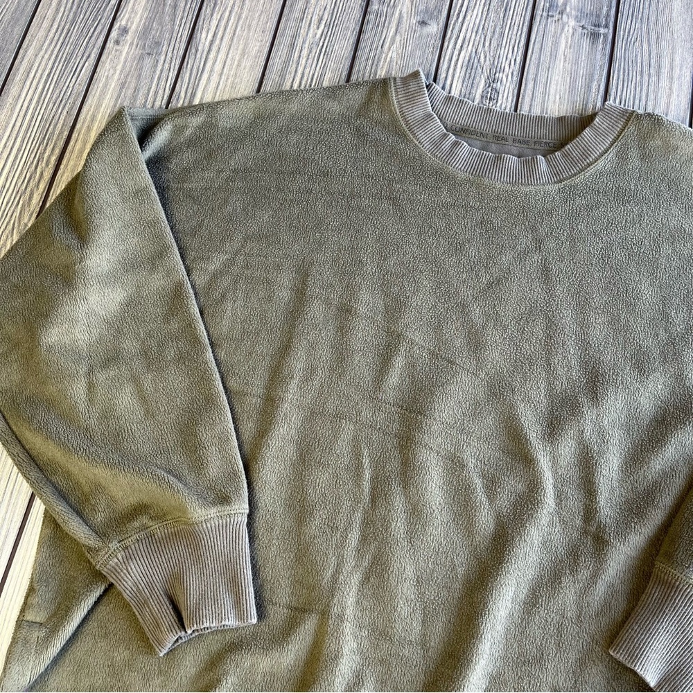 Aerie Fleece Pullover Crewneck Oversized Fit XL Olive Green